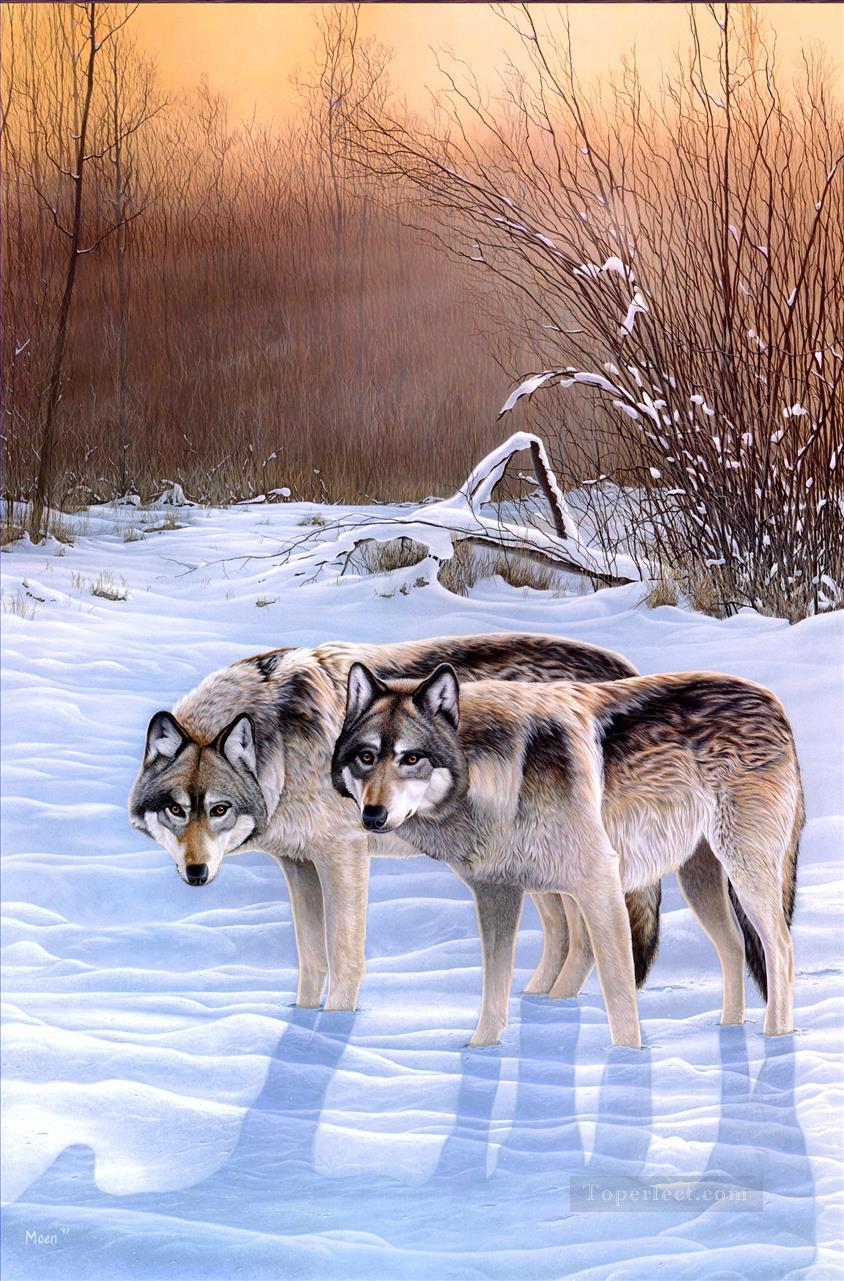 loups dans la scène de neige Peintures à l'huile